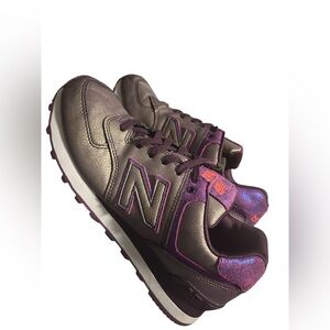 New Balance Metallic Pewter and Purple Iridescent Sneakers